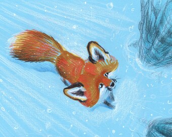 FOX SNOW Wall Art - Animal Art Print - David Colman Original Illustration