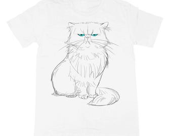 Grumpy Cat T-Shirt - Animal Art - Heather CVC - Unisex Adult Tee - Gift for Nature Lovers - Hand Drawn
