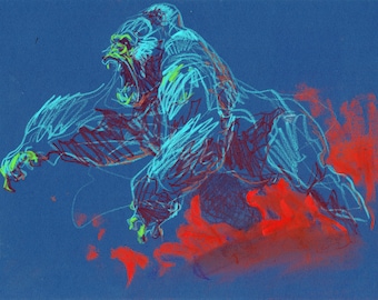 GORILLA CHARGE Wall Art - Original Artwork - David Colman Illustration
