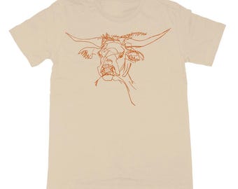 Steer T-Shirt - Animal Art - Softstyle Jersey - Unisex Adult Tee - Gift for Farm Lovers - Hand Drawn