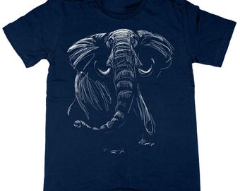 African Elephant T-Shirt - Animal Art - Heather CVC - Unisex Adult Tee - Gift for Nature Lovers - Hand Drawn