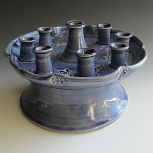 Handmade Stoneware Hanukkah Menorah: Blue Glaze, Star of David