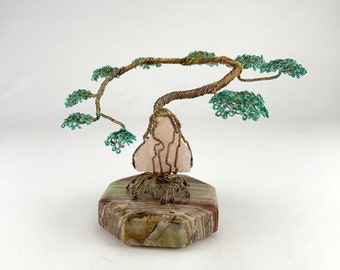 Rose Quartz Buddha Wire Tree Sculpture | Bonsai Tree | Rose Quartz Buddha | Brass Art | Handmade Art