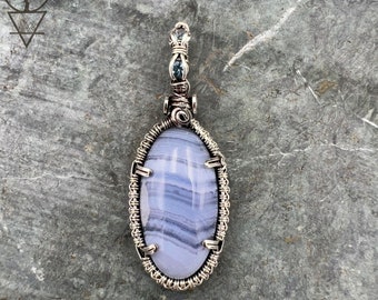 Wire Wrapped Blue Lace Agate Pendant