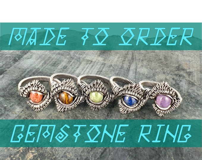Featured listing image: Custom Dragon Eye Ring | Made to Order | Wire Gemstone Ring | Silver Art | Handmade Wire Art | Sterling Silver |