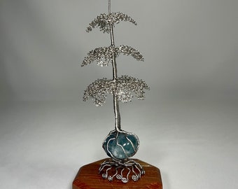 Blue Fluorite Wire Tree Sculpture |  Pine Tree | Blue Fluorite | Steel Art | Handmade Art