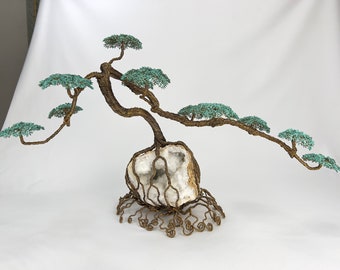 Quartz Geode Wire Tree Sculpture | Bonsai Tree | Quartz Geode | Brass Art | Handmade Art