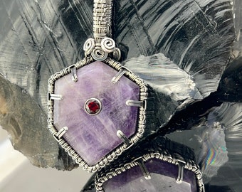 Wire Wrapped Amethyst & Garnet Pendant | Sterling Silver | Handcrafted with Love