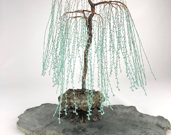 Mica in Matrix Wire Tree Sculpture | Willow Tree | Mica in Matrix | Copper Art | Handmade Art