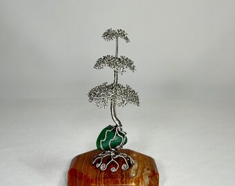 Aventurine Wire Tree Sculpture | Pine Tree | Green Aventurine | Steel Art | Handmade Art