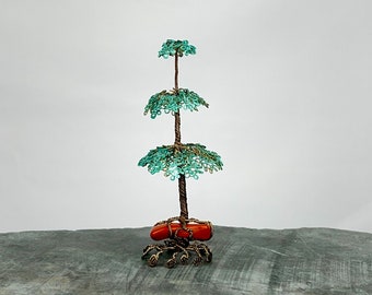 Red Jasper Wire Tree Sculpture | Pine Tree | Red Jasper | Brass Art | Handmade Art