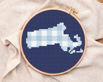 Massachusetts Blue Gingham Ornament Digital Download Cross-Stitch & Needlepoint Chart