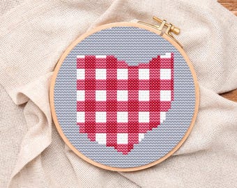 Ohio Scarlet & Gray Gingham Ornament Digital Download Cross-Stitch and Needlepoint Chart