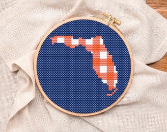 Florida Orange & Blue Gingham Ornament Digital Download Cross-Stitch and Needlepoint Stitch Guide