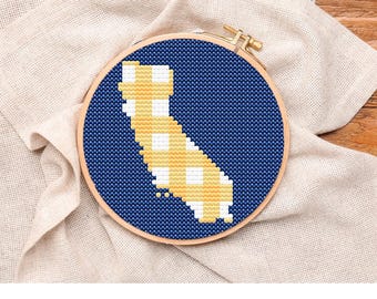 California Blue & Gold Gingham Ornament Digital Download Cross-Stitch + Needlepoint Chart