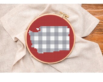 Washington Crimson & Gray Gingham Ornament Digital Download Cross-Stitch + Needlepoint Chart
