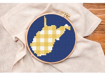 West Virginia Gold & Blue Gingham Ornament Digital Download Cross-Stitch + Needlepoint Chart