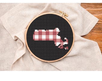 Massachusetts Maroon Gingham Ornament Digital Download Cross-Stitch & Needlepoint Chart