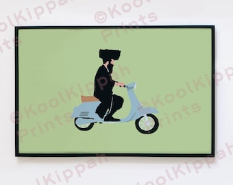 Vespa Poster | Hasidic Jew Art | Minimalist Vector Decor