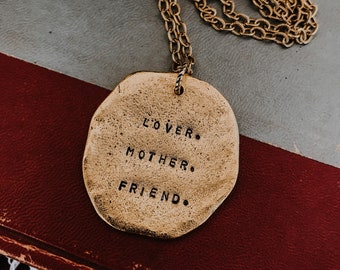 Lover, Mother, Friend - Gift for Mom - Gift Idea for Moms - Long Necklace for Her - Inspirational Gift Idea