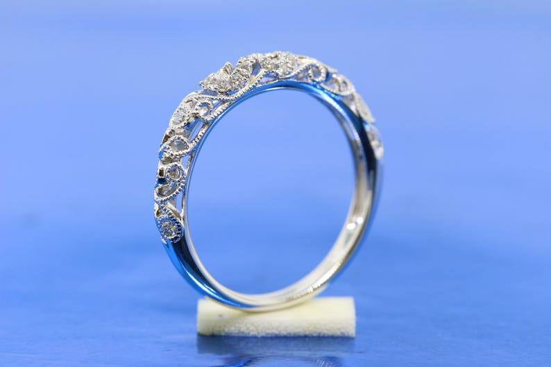 Vintage Milgrain Diamond Wedding Band Anniversary Band Etsy