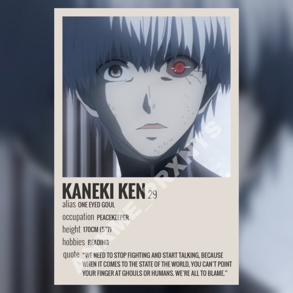 Tokyo Ghoul Kaneki Ken Anime Character Profile Minimalist Etsy