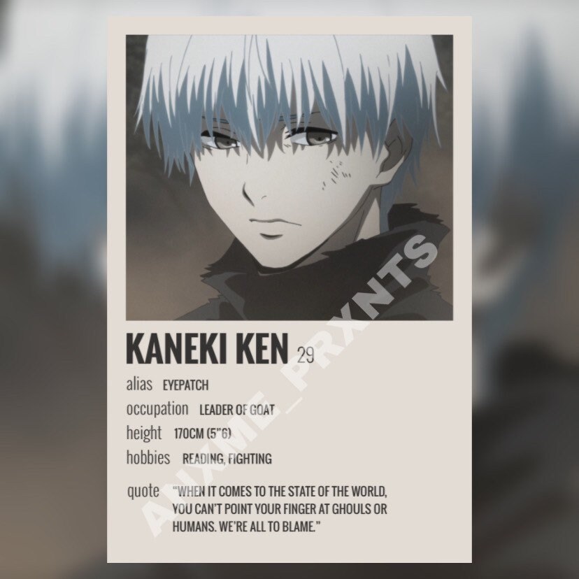 Tokyo Ghoul Kaneki Ken Anime Character Profile Minimalist Etsy