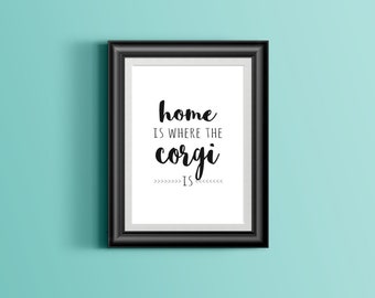 Home Is Where The Corgi Is wall art print DIGITAL DOWNLOAD // corgi dog decoration