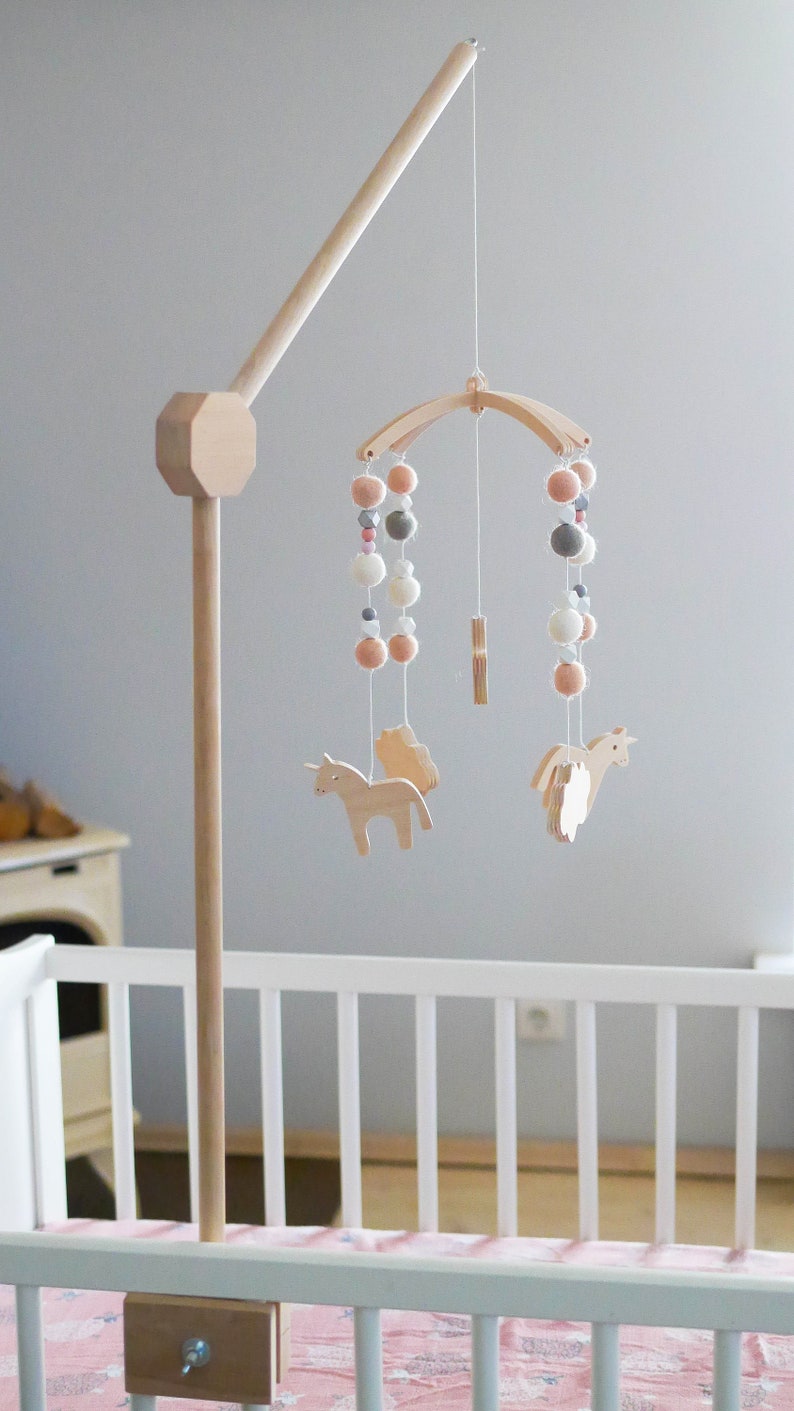 Cot Mobile Hanger Baby Crib Wooden Arm Attachment Stand