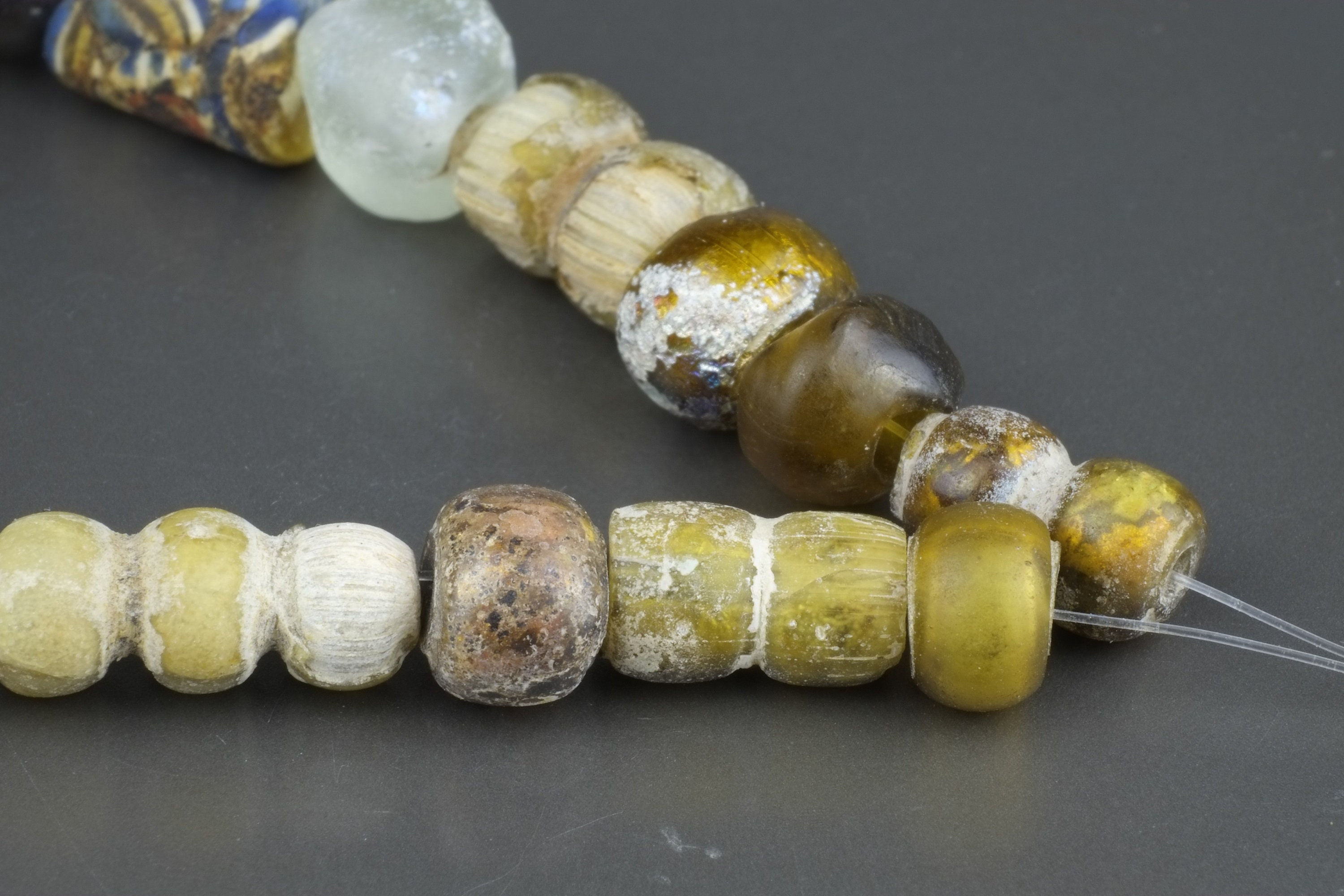 Strand Old Glass Beads Antique Mosaic Beads Eye Beads Gold Etsy