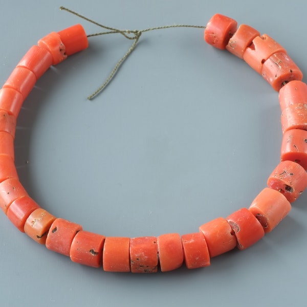 Vintage salmon coral beads, Old Natural coral, Mediterranean coral beads, Antique Coral