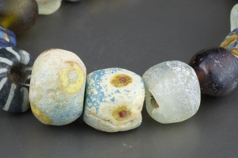 Strand Old Glass Beads Antique Mosaic Beads Eye Beads Gold Etsy