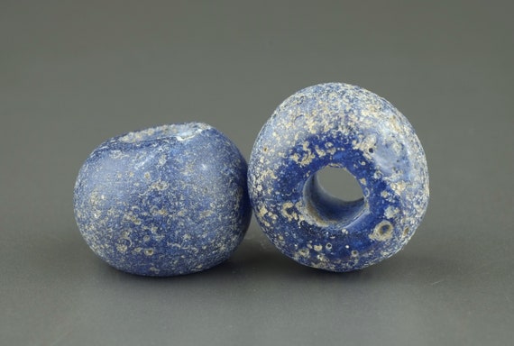 Two Blue Glass Beads, Antique Roman Beads 