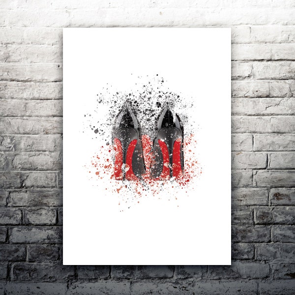 Red Bottom Designer Heels Splatter Effect Wall Art Poster Print