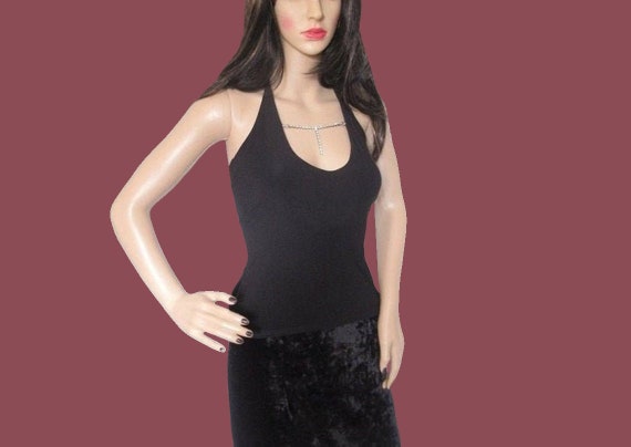 Vintage 90's Y2K Black Crystal Diamante Silver Str