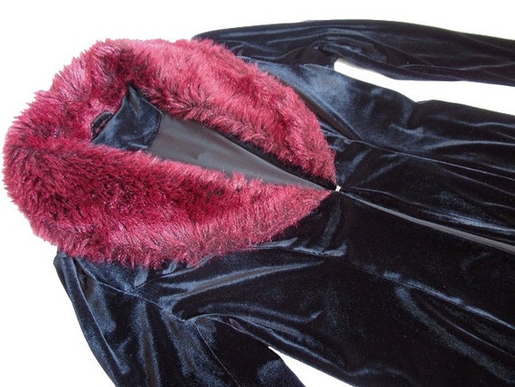 Vintage 90s Y2K DEADSTOCK Black Velvet Faux Fur R… - image 3