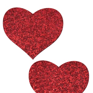 Pasties Heart - Red Glitter Heart Nipple Pasties by Pastease® o/s