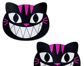 Nipple Cover Pasties - Black Pink Cheshire Kitty Cat - Peel & SticK One Size - Sweat/Waterproof, Latex Free, Gluten Free Hypoallergenic