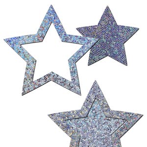 Pasties - Peek-a-Boob Silver Glitter Star Frame & Center Nipple Pasties by Pastease® o/s