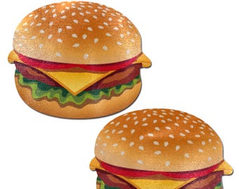 Nipple Cover Pasties - Delicious Cheeseburger - Peel & Stick, One Size - Sweat/Waterproof, Latex Free, Gluten Free - Hypoallergenic Seamless