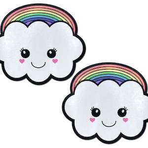 Nipple Cover Pasties - Cloud: Rainbow Kawaii Cloud - Peel & Stick, One Size - Sweat/Waterproof, Latex Free- Hypoallergenic Seamless