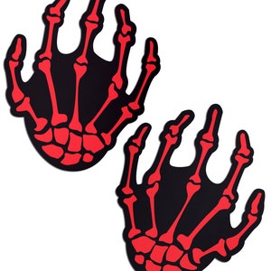 Pasties Skeleton Hands: Blood Red Boney Hands Nipple Pasties by Pastease® o/s