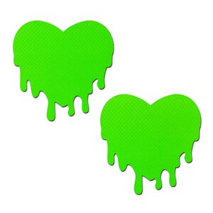PASTEASE Neon Green Melty Heart Nipple Covers for Festivals, Raves, and Lingerie | Medical Grade, Waterproof, Latex Free & Made in USA