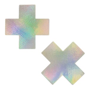 Pasties - Plus X: Silver Holographic Cross Nipple Pasties by Pastease® o/s