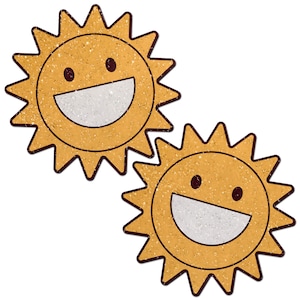 Nipple Cover Pasties - Happy Sun Sparkling Smiling Sunshine - Peel & Stick, One Size - Sweat/Waterproof, Latex Free- Hypoallergenic Seamless
