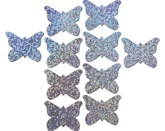 Pasties Body Minis: 10 Mini Silver Glitter Butterflies Nipple & Body Pasties by Pastease® o/s