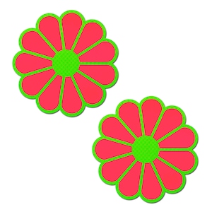 Pasties Daisy: Neongrün und im Dunkeln leuchtende neonpinke Blütenblatt-Brustwarzenabdeckungen von Pastease®