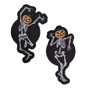 PASTEASE Nipple Pasties - Dancing Skeletons Pasties with Pumpkin Heads Spooky Scary - Peel and Stick, One Size, Seamless