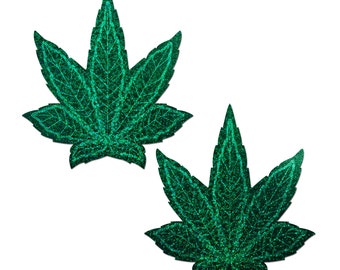 Pasties Coverage: Pot Leaf Glitter Green Full Breast Covers Support Tape by Pastease