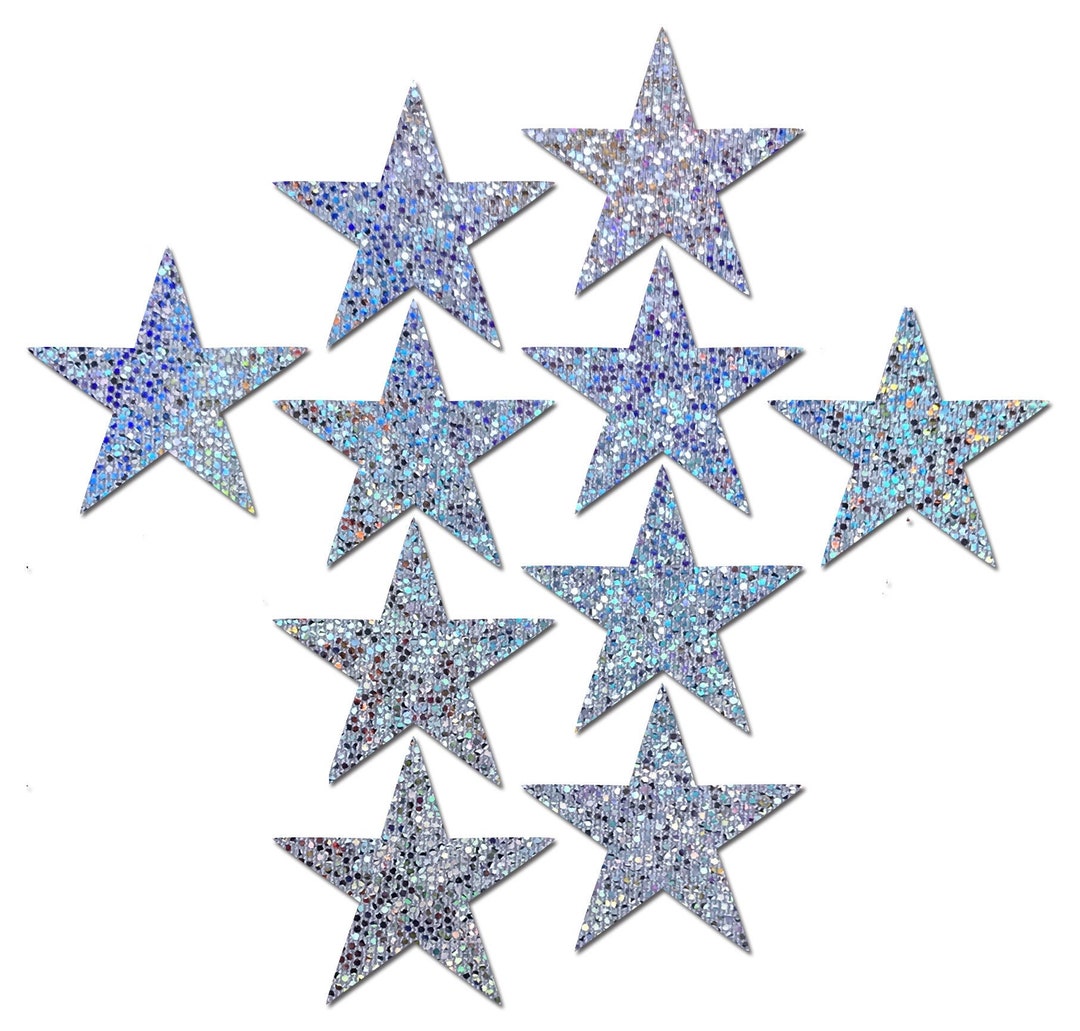 Pasties Body Minis: 10 Mini Silver Glitter Stars Nipple & Body Pasties ...